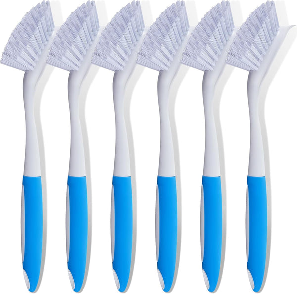Hsei 6 Pcs Blue Kitchen Scrub Dish Brush Bulk with 11 Inch Handle