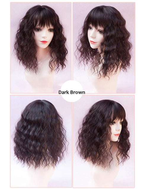 Water Wavy Hair Forehead Piece Clip, Middle Part Topper with Choppy Fringe, Thin, 45cm, Dark Brown