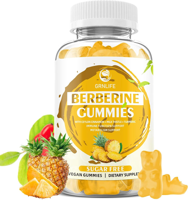 Berberine Gummies with Ceylon Cinnamon 1500mg - High Potency Immune & Metabolism Support, Sugar Free Pineapple Flavor -