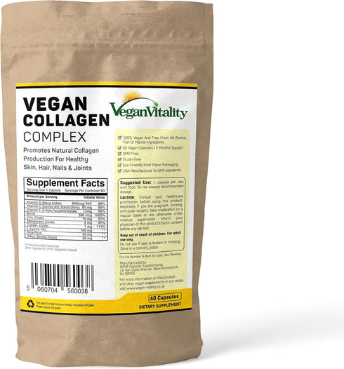 Vegan Collagen Supplements with Biotin for Hair, Skin, Nails & Joints - 2 Months Supply, Plant Based, Cruelty Free