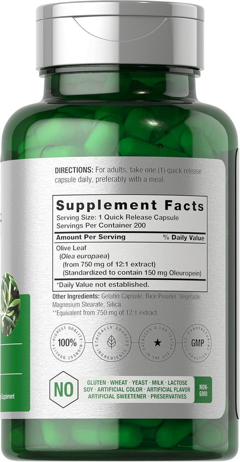 Horbaeach Olive Leaf Extract Capsules 9000mg | 200 Count | Super Strength Supplement | Non-GMO, Gluten Free
