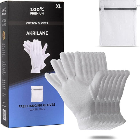 XL Extra Large 2 Pairs 100% Premium Cotton Gloves for Dry Hands, Moisturizing Overnight Gloves for Eczema, Psoriasis &