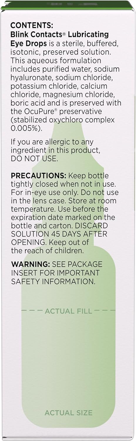 Blink Contacts Lubricating Eye Drops, 0.34 fl oz (10 mL), Pack of 3 for Eye Comfort