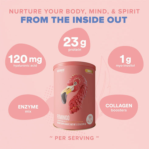 BIRDMAN Fitmingo Vegan Protein Powder for Women - Inositol, Collagen Boosters, 23g Plant Based Vanilla Protein