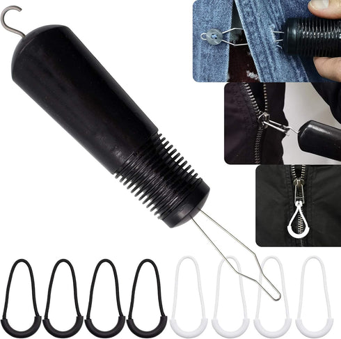 Daily Treasures Button Hook Dressing Aid with 8Pcs Zipper Pulls, Non-Slip Ribbed Handle for Seniors, Arthritis