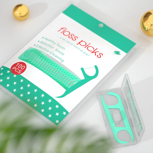 Mint Dental Floss Picks, 400 Count Tooth Picks Flossers with Portable Travel Cases (Mint)
