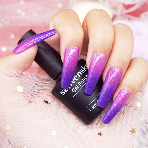 senvenski Color Changing Gel Nail Polish Kit, UV/LED Soak Off Nail Art Set with Glitter Colors