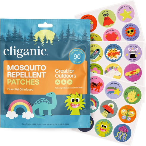 Cliganic Mosquito Repellent Stickers, 90 Pack Positive Vibes Patches for Kids, Natural DEET-Free