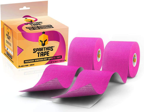 Sparthos Kinesiology Tape (Pack of 2) - Athletic Support and Recovery, Free Taping Guide! - Uncut (2X Wild Pink)