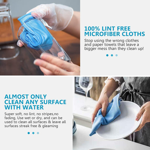 12 Pcs Microfiber Glass and Window Cleaning Cloths, 12" x 12", Lint Free, Streakless Buff Polishing Cloth