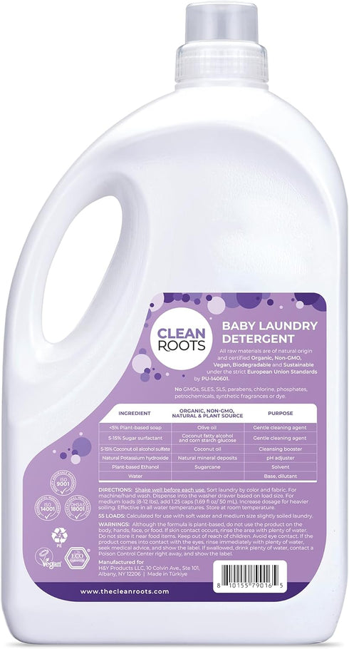 Baby Laundry Detergent, EcoGarantie Certified 100% Organic & Natural, Scent-Free & Hypoallergenic, Dermatologically Tested & Approved - 55 Loads, 92.9 fl. oz (2.75 L)