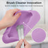 Travel Makeup Brush Holder - Silicon Portable Cosmetic Face Brushes Organizer with Built-in Cleaner (Purple)