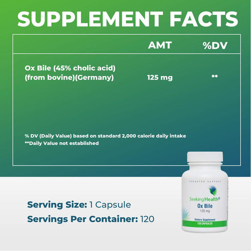 Seeking Health Ox Bile 125 - Digestive Enzyme & Gallbladder Support Supplement - Vegetarian Capsules, 120 Count