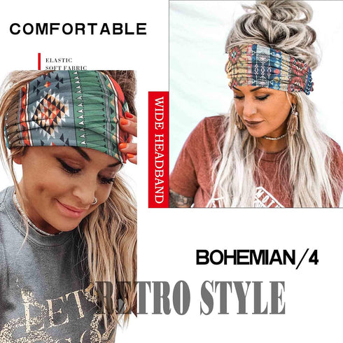 Olbye Boho Headbands - Women Wide Turban Elastic Nonslip Hair Scarfs for Workout and Yoga