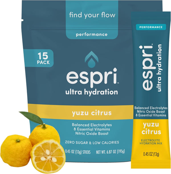 Zero Sugar Electrolyte Drink Mix, Yuzu Citrus Hydration Packets, 15 Day Supply