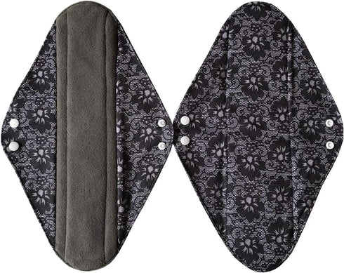 MUMBABY 5 (14 inch)) Pieces Charcoal Bamboo Mama Cloth/ Menstrual Pads/ Reusable Sanitary Pads (Black lace, Overnight
