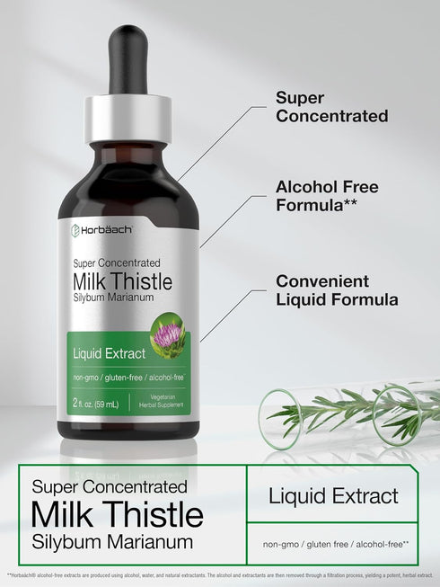 Horbaeach Milk Thistle Extract Liquid | 2 fl oz | Alcohol Free Vegetarian Non-GMO Gluten Free Supplement