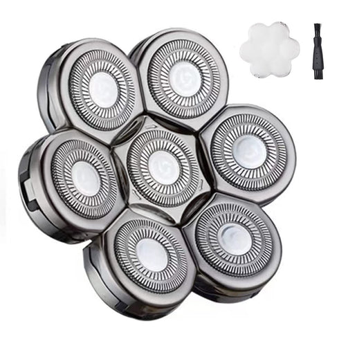 Men's Electric Shaver Replacement Heads, 7 Blades Floating Washable Shaver Replacement Blades for Bald Men (Silvery)