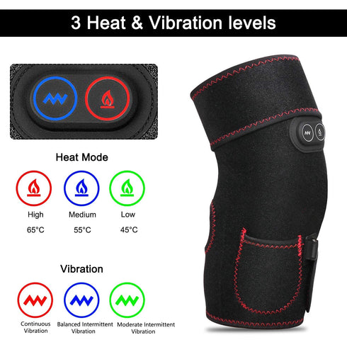 Heated Knee Brace Wrap, 3 Adjustable Heat and Vibration Massager for Arthritis Pain Relief, AC Adapter