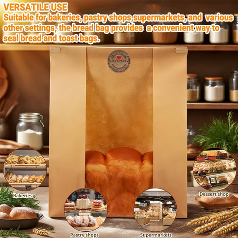 PEOKPIPLE 60 Pack 13.8x3.5x8.2 Inch 500 Packaging Sourdough Bread Bags with Tin Tie Lock - Paper Bread Bags