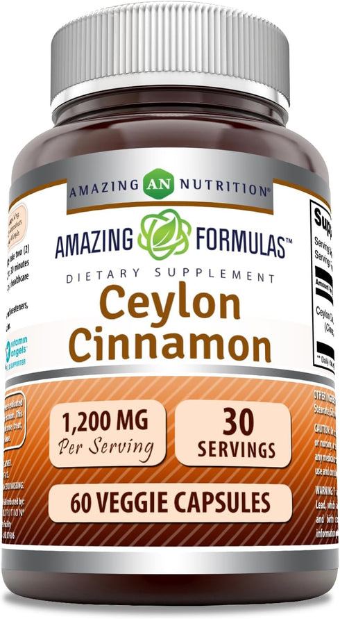 Amazing Formulas Ceylon Cinnamon 1200 Mg Per Serving - Veggie Capsules, Non-GMO, Gluten-Free, 60 Count