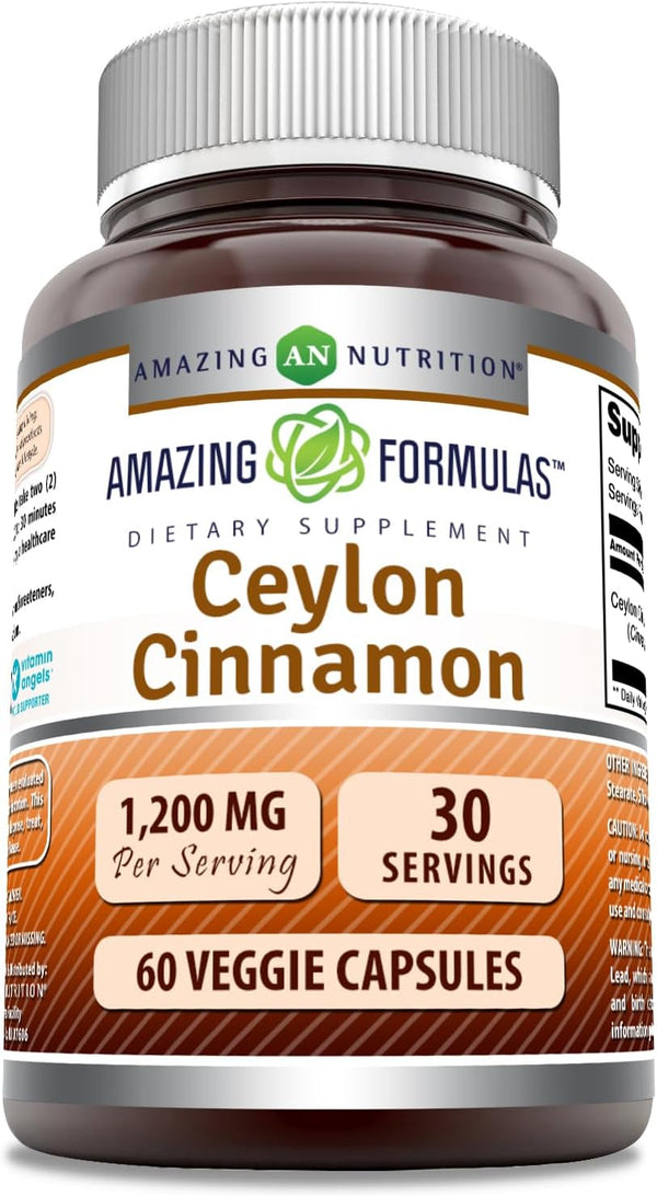 Amazing Formulas Ceylon Cinnamon 1200 Mg Per Serving - Veggie Capsules, Non-GMO, Gluten-Free, 60 Count
