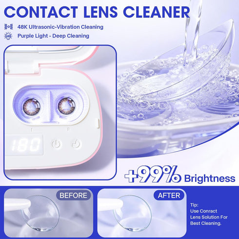 Portable Contact Lens Cleaner, ALLGLAM Automatic Ultrasonic Contact Lens Cleaner Machine with USB Charger, LED Timer