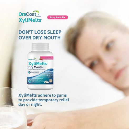 Oracoat XyliMelts Dry Mouth Relief - Berry Smoothie Stick-On Melts with Xylitol, Non-Acidic, Time Release for 8 Hours,