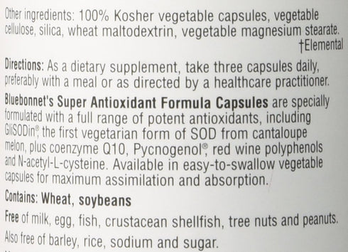 BlueBonnet Super Antioxidant Formula Vegetarian Capsules, 60 Count