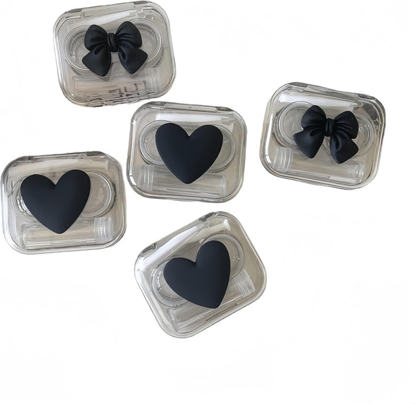 4 Pack 3D Design Cute Contact Lens Cases, Travel Eye Contacts Case Box Holder with Tweezers and Solution Bottle Kit