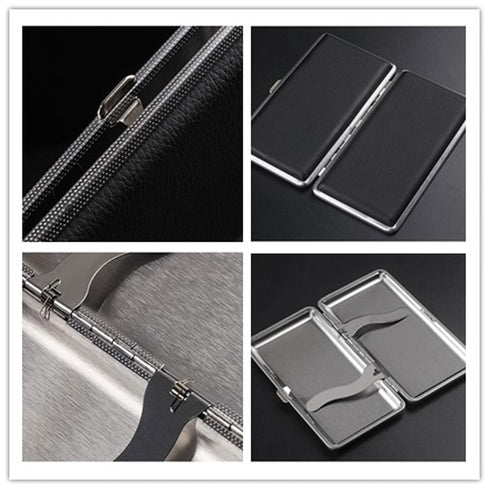 tlhaoa 14 120s 120mm) Cigarette Case Stylish Leather Surface Metal Box for Cigarettes Cigarette Box Double Sided Spring