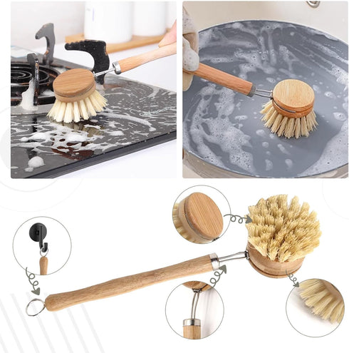 Voittozege 7 Set Piece Wooden Dish Brush Natural, Bamboo Brush Kitchen Dish Cleaning Brush Pot Brush & Bottle Cleaner
