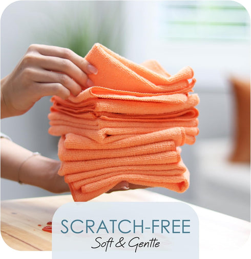 Hearth & Harbor Microfiber Cleaning Cloth, 12 Pack Washcloths, Orange Reusable Microfiber Towels for Cars