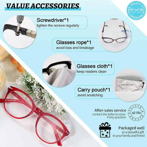 MARE AZZURO Women's Round Reading Glasses, Stylish Readers 0 1.0 1.25 1.5 1.75 2.0 2.25 2.5 2.75 3.0 3.5 4.0 5.0 6.0