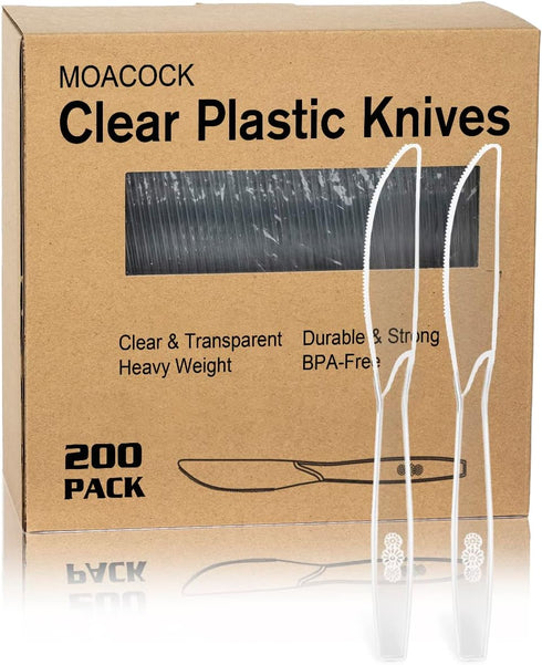 200 Count Clear Plastic Knives, Heavy Weight Disposable Cutlery, Clear Plastic Silverware Bulk
