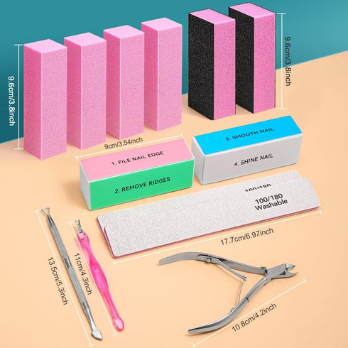 TsMADDTs Nail Files and Buffers 13 PCS Nail Buffer Block Nail Kit with Buffers, 3-Way Sanding Block, 4-Way Nail Buffers, Buffer Nail File 100/180, Cuticle Nippers & Cuticle Pusher