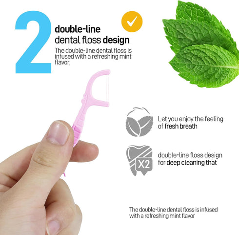 Holy Rose Pink Dental Floss Picks, 104 Count with 2 Travel Cases, Mint Flavored Oral Care Tool