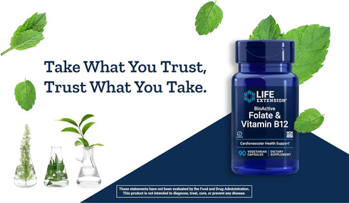 Life Extension BioActive Folate & Vitamin B12, 150 Vegetarian Capsules, Non-GMO, Gluten Free Supplement