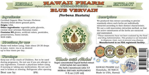 Blue Vervain Alcohol-Free Liquid Extract, Organic Blue Vervain (Verbena Hastata) Dried Parts Glycerite, 2 oz