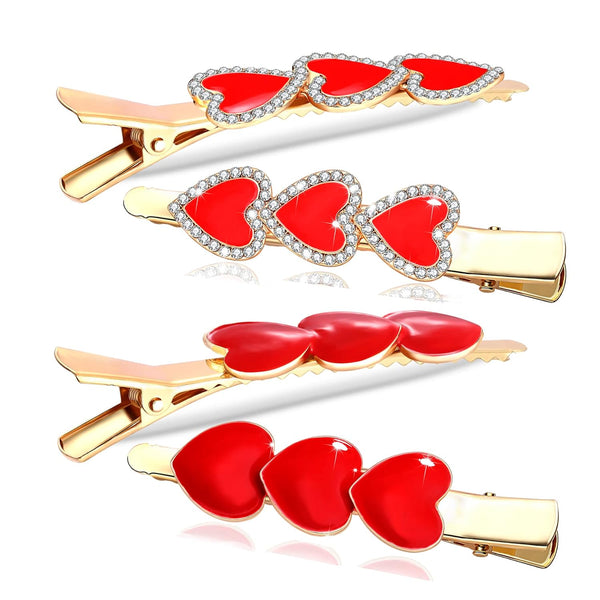 Valentine’s Day Hair Clips, Sparkly Rhinestone Enamel Cupid Heart Hairpins for Women Girls, 4 Pack