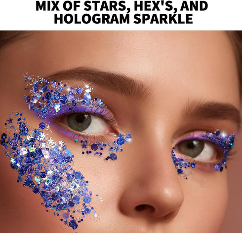 Teenitor Face Glitter, 12 Colors Body and Face Glitter Gel, Star Glitter for Hair, 10g/Color