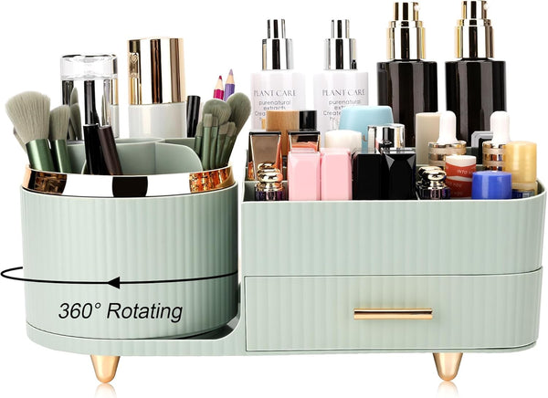 Makeup Organizer for Vanity, Cosmetic Display Case with Drawers for Makeup, Skincare, Brushes, and Accessories (Green)