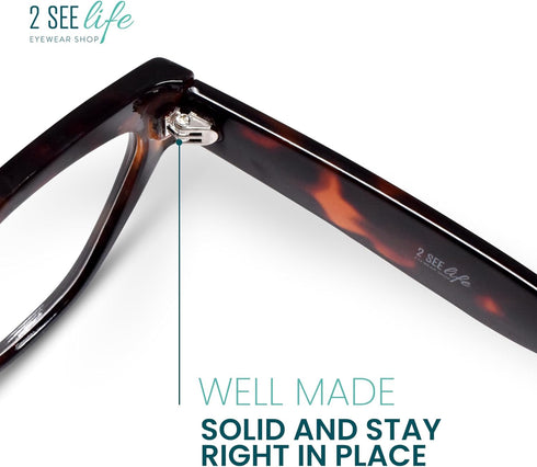 Tortoise Shell Geometric Cat Eye Reading Glasses for Women, Funky Look & Clear Vision, Sturdy Magnifying Glasses for