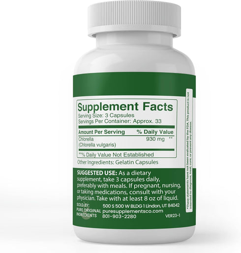 Pure Original Ingredients Chlorella (100 Capsules), Always Pure, No Additives or Fillers, Lab Verified