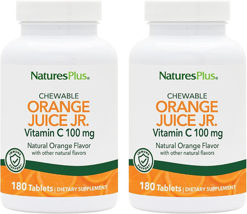 Natures Plus Orange Juice Jr. - 2 Pack, 180 Chewable Tablets - 100 mg Vitamin C - Vegetarian, Gluten Free