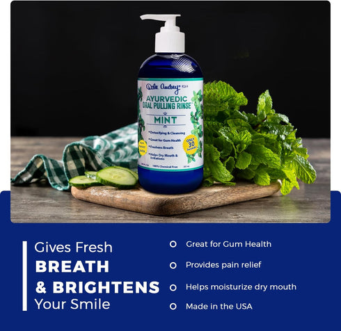Ayurvedic Nano Hydroxyapatite Oil Pulling Mouthwash for Teeth and Gum | Organic Cinnamon Mint Flavor | 8 oz Teeth