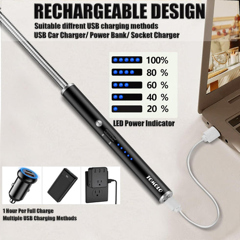 2 Pack USB Rechargeable Electric Candle Lighter - Flameless Windproof Arc Lighter with Flexible Neck (Black & Silver)