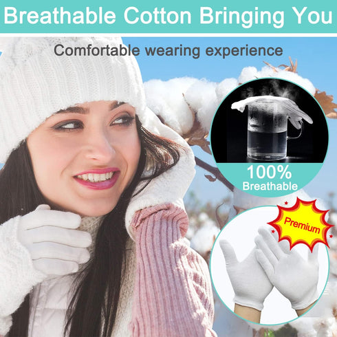 Kids Cotton Gloves 24pcs Soft White Moisturizing Eczema Gloves for Dry Hands SPA Inspection (X-Small)