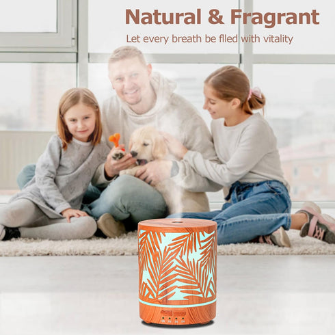 Office,300ML Essential Oil Diffuser Metal Aromatherapy Oil Diffusers for Large Room,Water Plants Pattern Ultrasonic