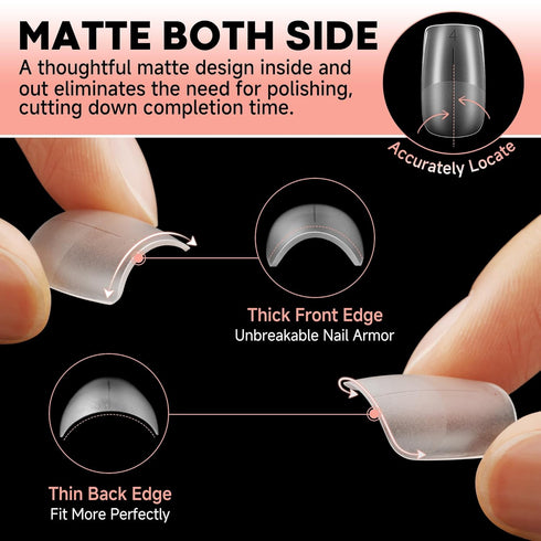 UNA GELLA Short Square Nail Tips, Pre-buff Soft Gel X Matte False Nails, 504Pcs in 15 Sizes